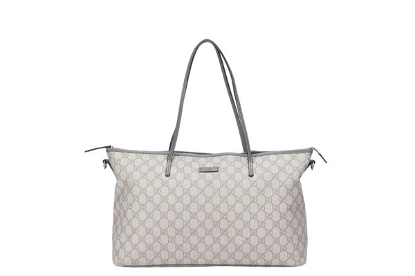 Gucci Light Grey Trim Canvas Shoulder Tote (353437 525040) with Strap & Dust Cover