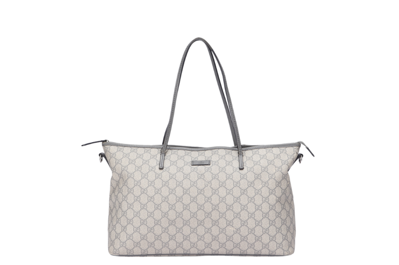 Gucci Light Grey Trim Canvas Shoulder Tote (353437 525040) with Strap & Dust Cover