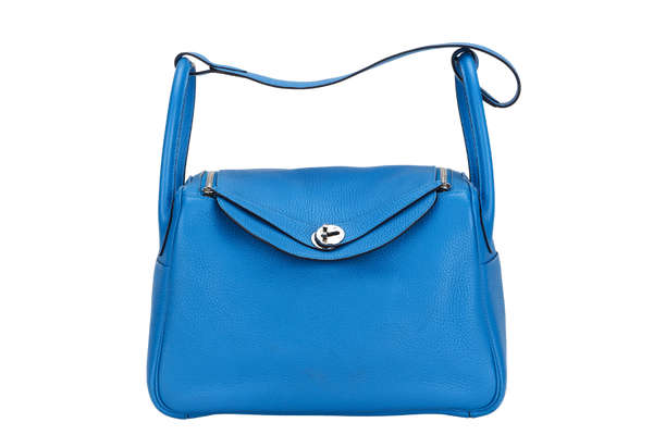 HERMES LINDY 30 (STAMP A) BLUE ZANZIBAR CLEMENCE LEATHER SILVER HARDWARE, WITH DUST COVER & BOX