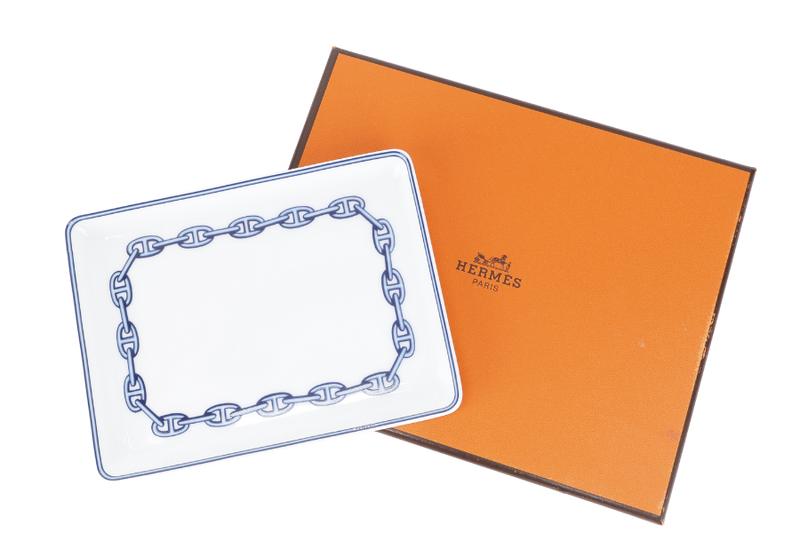 HERMES CHAINE D'ANCRE PORCELAIN SQUARE PLATE WITH BOX
