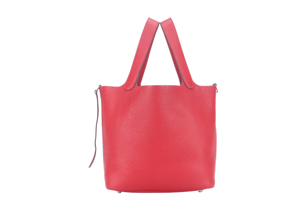 HERMES PICOTIN 22 ROUGE GARANCE TAURILLON CLEMENCE LEATHER PALLADIUM HARDWARE STAMP G SQUARE (YEAR 2003) NO LOCK&KEYS, NO DUST COVER, NO BOX