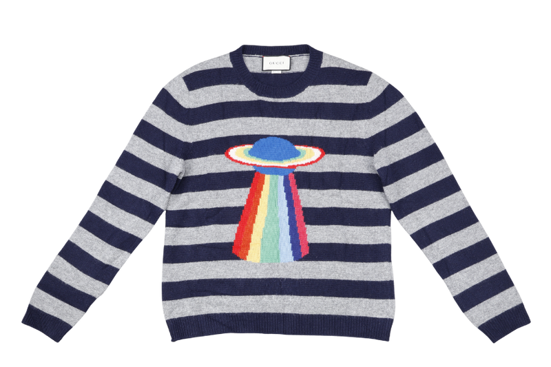 GUCCI UFO LOVED KNIT SWEATER BLUE GREY STRIPED