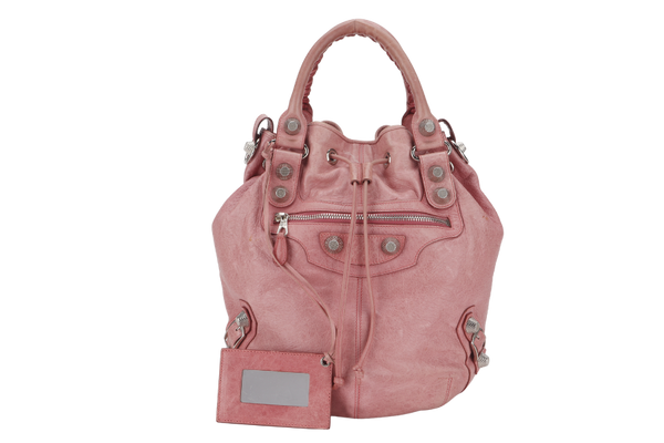 BALENCIAGA 203069 497717 POMPON GIANT 21 PINK CALF LEATHER SILVER HARDWARE WITH STRAP