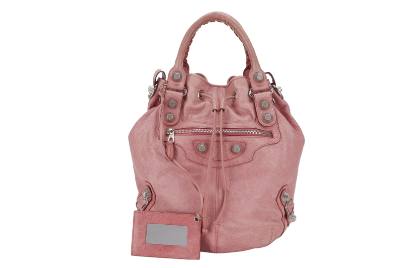 BALENCIAGA 203069 497717 POMPON GIANT 21 PINK CALF LEATHER SILVER HARDWARE WITH STRAP