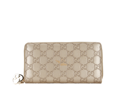 GUCCI 282247 534633 GUCCISSIMA METALLIC LEATHER LONG ZIP WALLET GOLD HARDWARE, NO DUST COVER & BOX