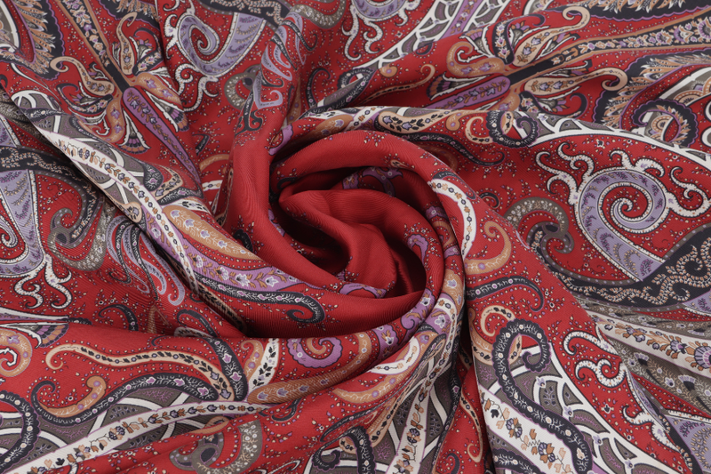 ETRO DAMASK SCARF 90CM RED PURPLE SILK