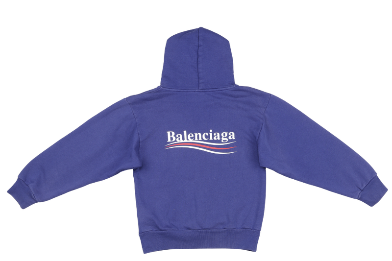 BALENCIAGA POLITICAL CAMDAIGN BLUE HOODIE KIDS SIZE 8