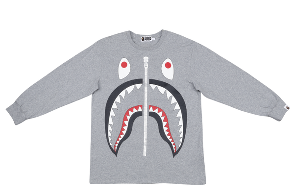 A BATHING APE SHARK BD LONG SLEEVE GREY SHIRT SIZE L