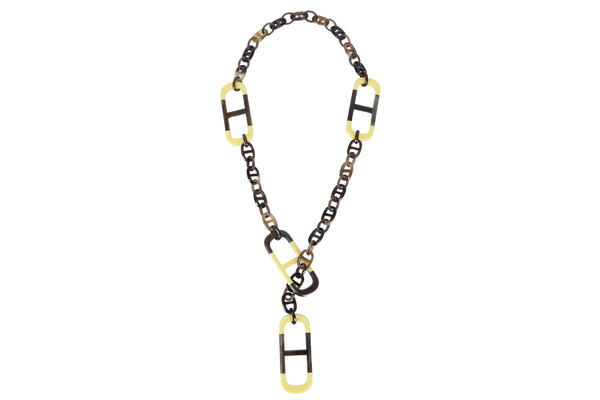 HERMES BUFFALO HORN AMAR NECKLACE YELLOW-BROWN WITH BOX