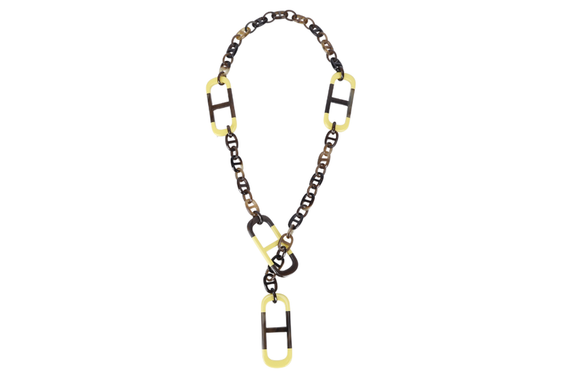 HERMES BUFFALO HORN AMAR NECKLACE YELLOW-BROWN WITH BOX