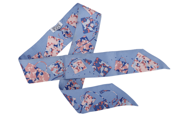 Hermes Silk Twilly Blue x Pink Kelly Bag Print