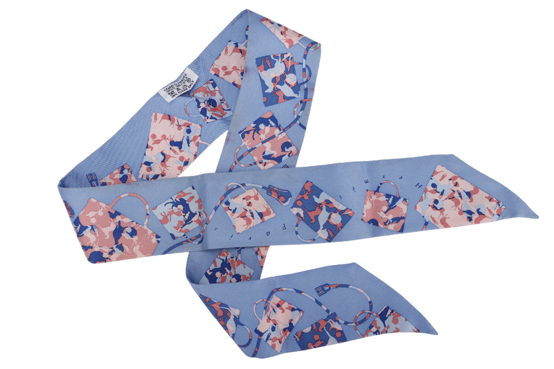 Hermes Silk Twilly Blue x Pink Kelly Bag Print