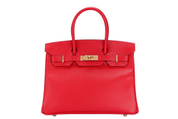 Hermes Birkin 30, Stamp Q, Rouge Casaque Color, Epsom Leather, Gold Hardware, with Dust Cover