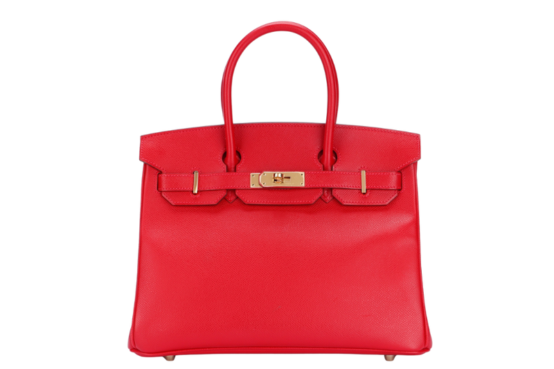 Hermes Birkin 30, Stamp Q, Rouge Casaque Color, Epsom Leather, Gold Hardware, with Dust Cover