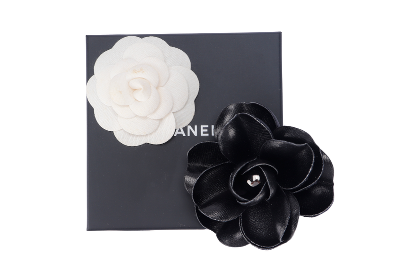 Chanel Black Hard Petal Brooch, with Box