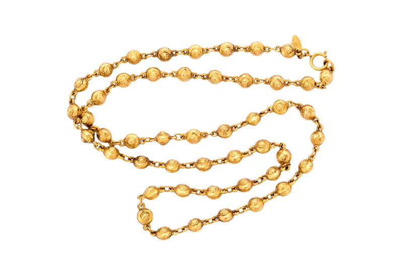 Chanel Vintage Round Ball Necklace Length 91cm  Gold Color No Dust Cover & Box