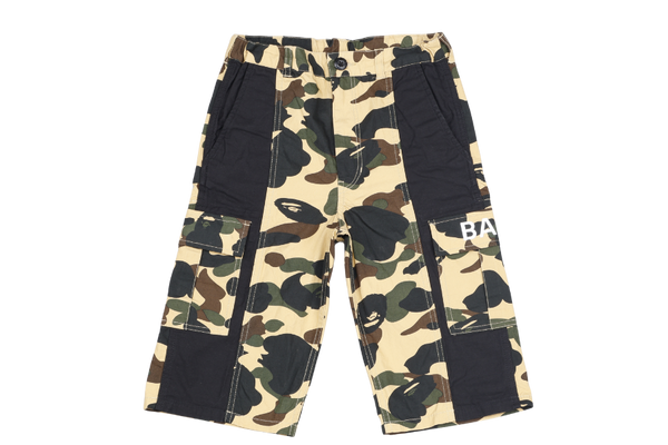 A BATHING APE 1ST CAMO CARGO KIDS SHORTS YELLOW SIZE 150