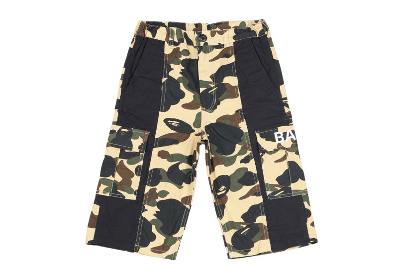 A BATHING APE 1ST CAMO CARGO KIDS SHORTS YELLOW SIZE 150