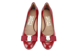 SALVATORE FERRAGAMO VERA BOW HEELS RED LEATHER SIZE 35