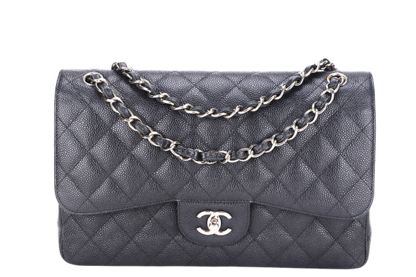 CHANEL CLASSIC FLAP JUMBO (2151xxxx) BLACK CAVIAR SILVER HARDWARE WITH CARD & DUST COVER