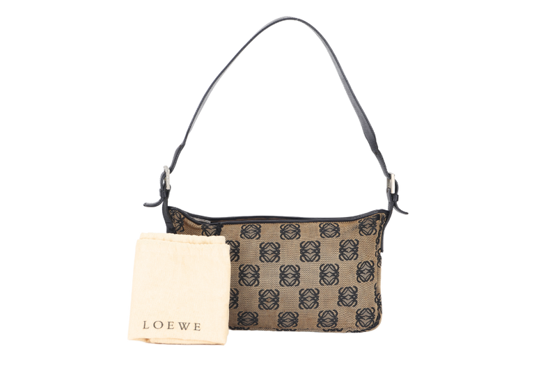 LOEWE SMALL BROWN CANVAS HOBO BAG GOLD HARDWARE WITH DUST COVER