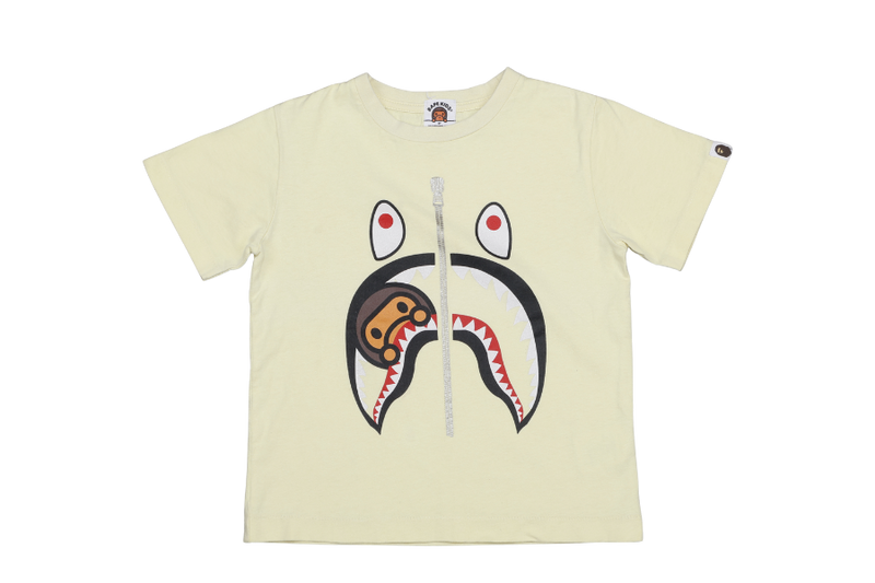 A BATHING APE KIDS MILO SHARK T SHIRT YELLOW SIZE 120