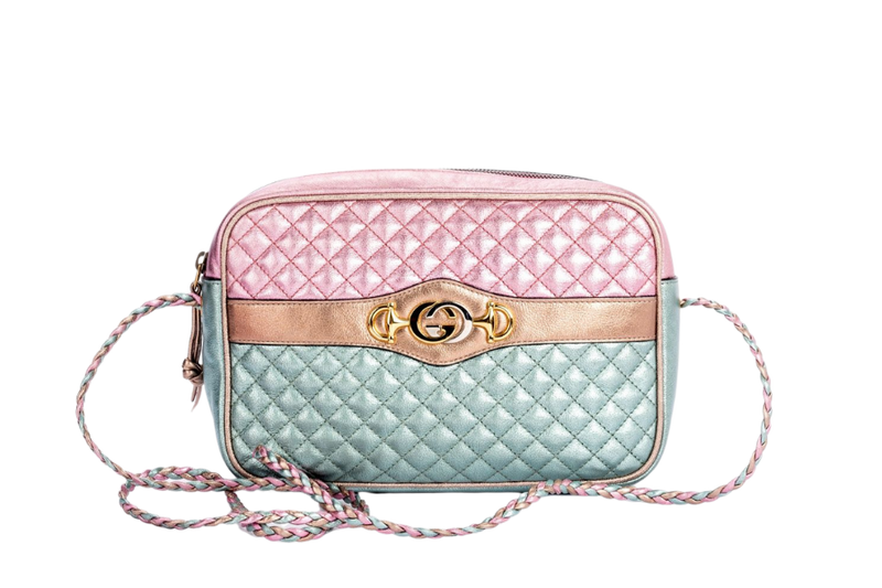 Gucci Laminate Shoulder Bag, Quilted Pink Metallic & Blue Metallic