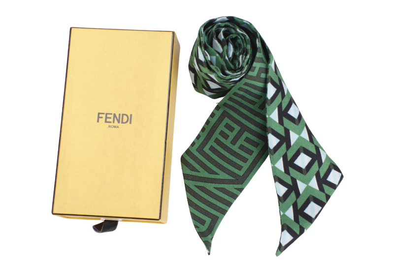 FENDI SILK WRAPPY GREEN & LIGHT BLUE ABSTRACT PATTERN, WITH BOX