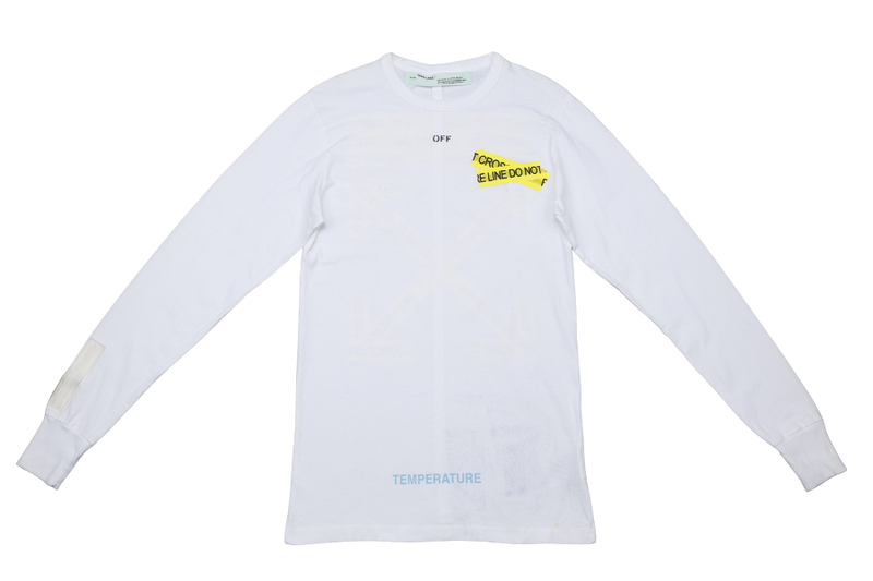 OFF WHITE T SHIRT CAUTION TAPE LONG SLEEVE SIZE XS WHITE TEMPETATURE