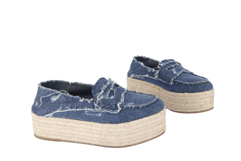 MIU MIU BLUE DENIM EMBELISHED PLATFORM ESPADRILLES 36.5