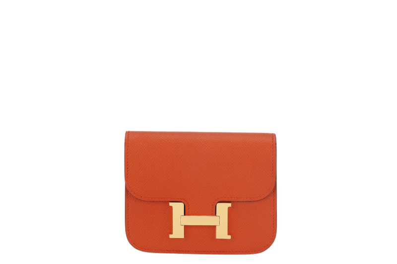 HERMES CONSTANCE SLIM WALLET (STAMP B) ORANGE H COLOR EPSOM LEATHER WITH DUST COVER & BOX