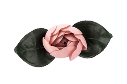 Chanel Camellia Brooch Light Pink with Green Leaf