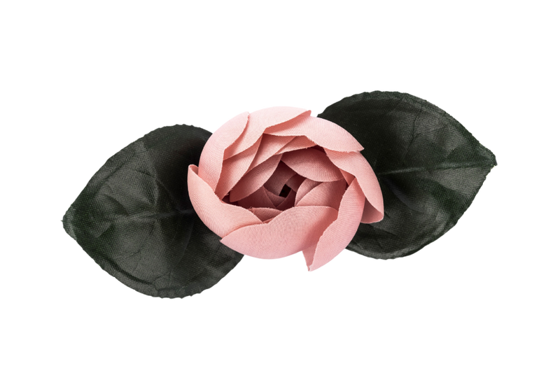 Chanel Camellia Brooch Light Pink with Green Leaf