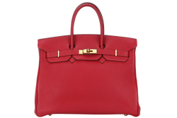 HERMES BIRKIN 35 (STAMP G) ROUGE VERMILLON TOGO LEATHER GOLD HARDWARE, WITH LOCK, KEYS, RAINCOAT & DUST COVER