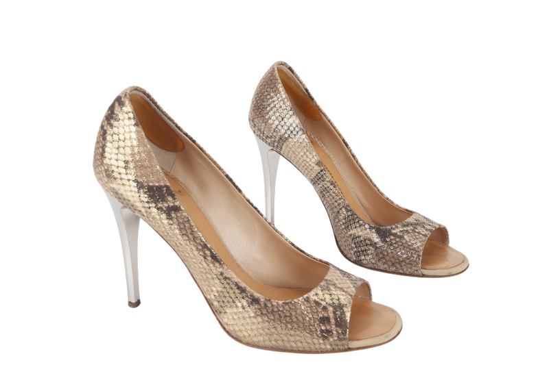 GIUSEPE ZANOTTI SNAKE SKIN PEEP TOE PUMPS SIZE 38.5