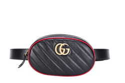 GUCCI MARMONT BELT BAG (476434493075) BLACK & RED WITH STRAP & DUST COVER