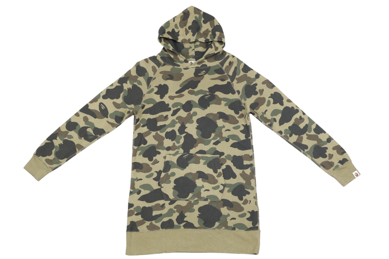 A BATHING APE LADIES GREEN CAMO HOODIE SKIRT SWEATER SIZE S