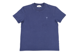 AMI COMMON CHAIN STITCH TONAL HEART T SHIRT SIZE M DARK BLUE