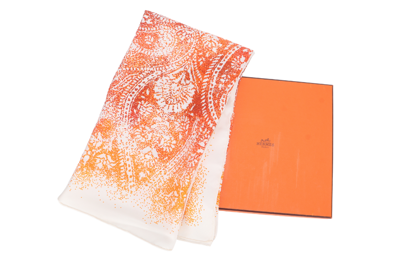 HERMES SILK SCARF INDIAN DUST ORANGE WITH BOX