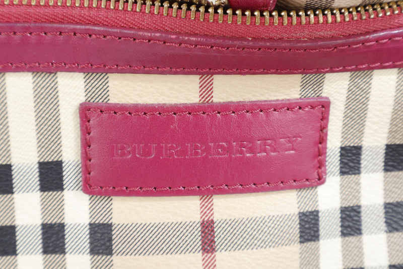 BURBERRY HAYMARKET CHECK SHOULDER BAG BURGUNDY TRIM NO DUST COVER