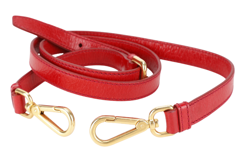 PRADA BR2324 VITELLO SHINE RED MEDIUM SATCHEL LEATHER 2WAYS BAG GOLD HARDWARE WITH CARD AND STRAPS