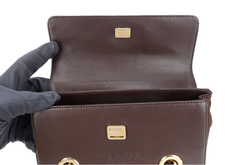 PRADA DARK BROWN NAPPA LEATHER SHOULDER CHAIN BAG GOLD HARDWARE NO CARD NO DUST COVER