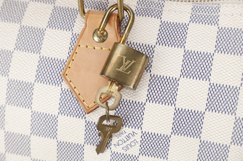 LOUIS VUITTON SPEEDY 30 DAMIER AZUR CANVAS GOLD HARDWARE WITH DUST COVER