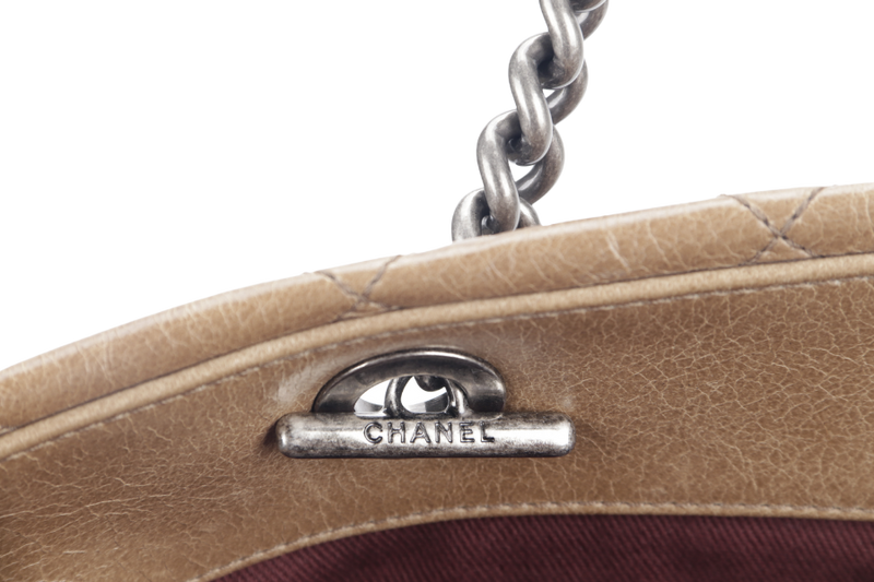 CHANEL FRONT POCKET FLAP SHOPPING TOTE (1974xxxx) BROWN GLAZED CALFSKIN SILVER HARDWARE WITH DUST COVER