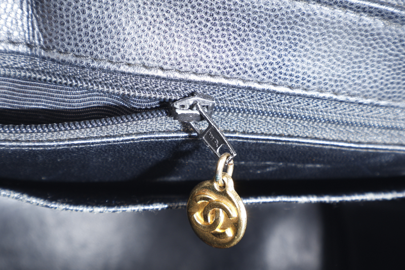 CHANEL TOP HANDLE BAG (500xxxx) BLACK CAVIAR LEATHER GOLD HARDWARE WITH DUST COVER