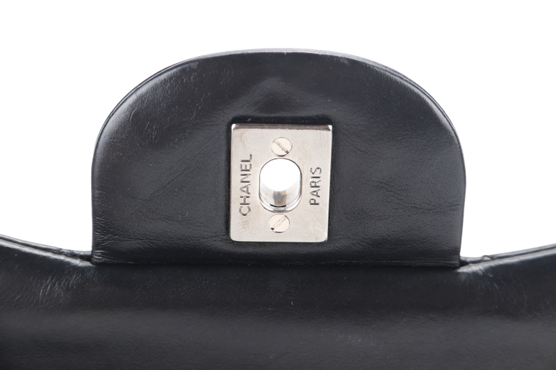 CHANEL CLASSIC FLAP JUMBO BLACK LAMBSKIN SILVER HARDWARE (1879xxxx) NO CARD, WITH DUST COVER AND BOX