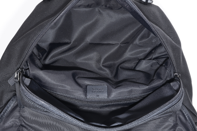 GUCCI TECHNO WEB BELT BAG BLACK CANVAS SILVER HARDWARE WITH DUST COVER