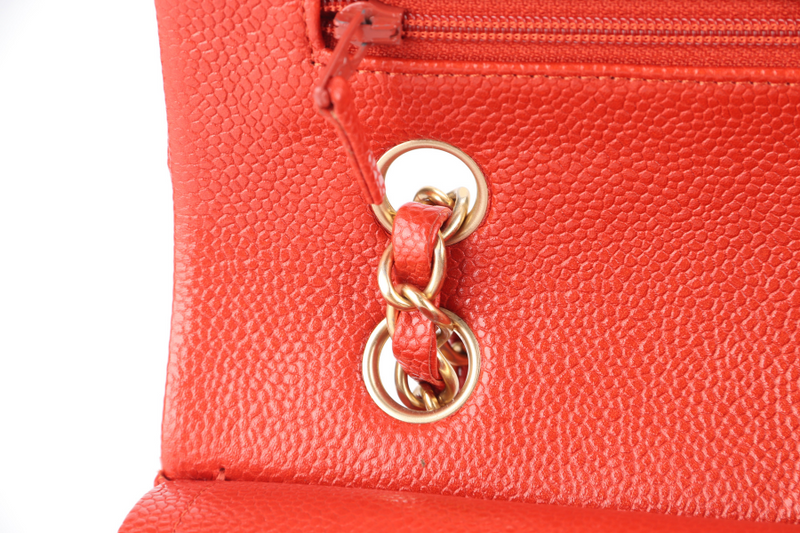 CHANEL CLASSIC FLAP MEDIUM ORANGE RED CAVIAR GOLD HARDWARE (2051xxxx) WITH CARD