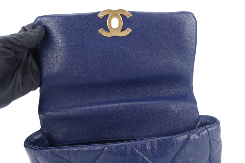 CHANEL C19 (2943xxxx) SMALL ELECTRIC BLUE CLAFSKIN MIX HARDWARE WITH DUST COVER, CARD AND BOX