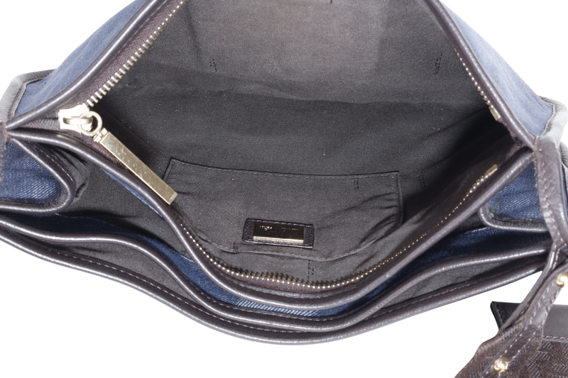 FENDI AB02827 BLUE DENIM CROSSBODY BAG BROWN DARK BROWN GOLD HARDWARE WITH STRAPS